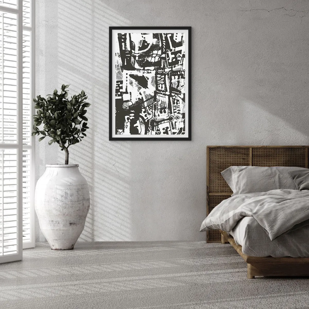 Póster en marco negro - Gráfico abstracto en blanco y negro con formas geométricas. - 50x70cm - ¿Orden o caos? - Decoración de pared moderna para salón y dormitorio ARTTOR