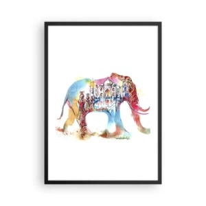 Póster en marco negro - Elefante colorido con motivos indios y el Taj Mahal - 50x70cm - India: el aura del amor - Decoración de pared moderna para salón y dormitorio ARTTOR