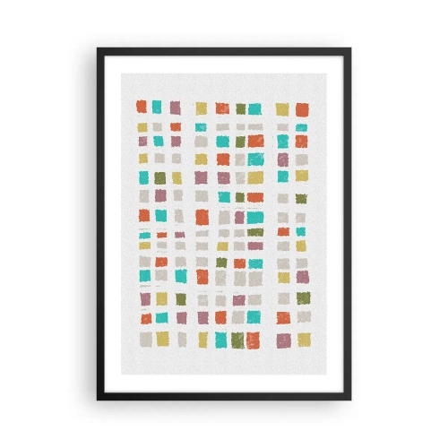 Póster en marco negro - Cuadrados geométricos coloridos sobre un fondo claro - 50x70cm - Juego desconocido - Decoración de pared moderna para salón y dormitorio ARTTOR