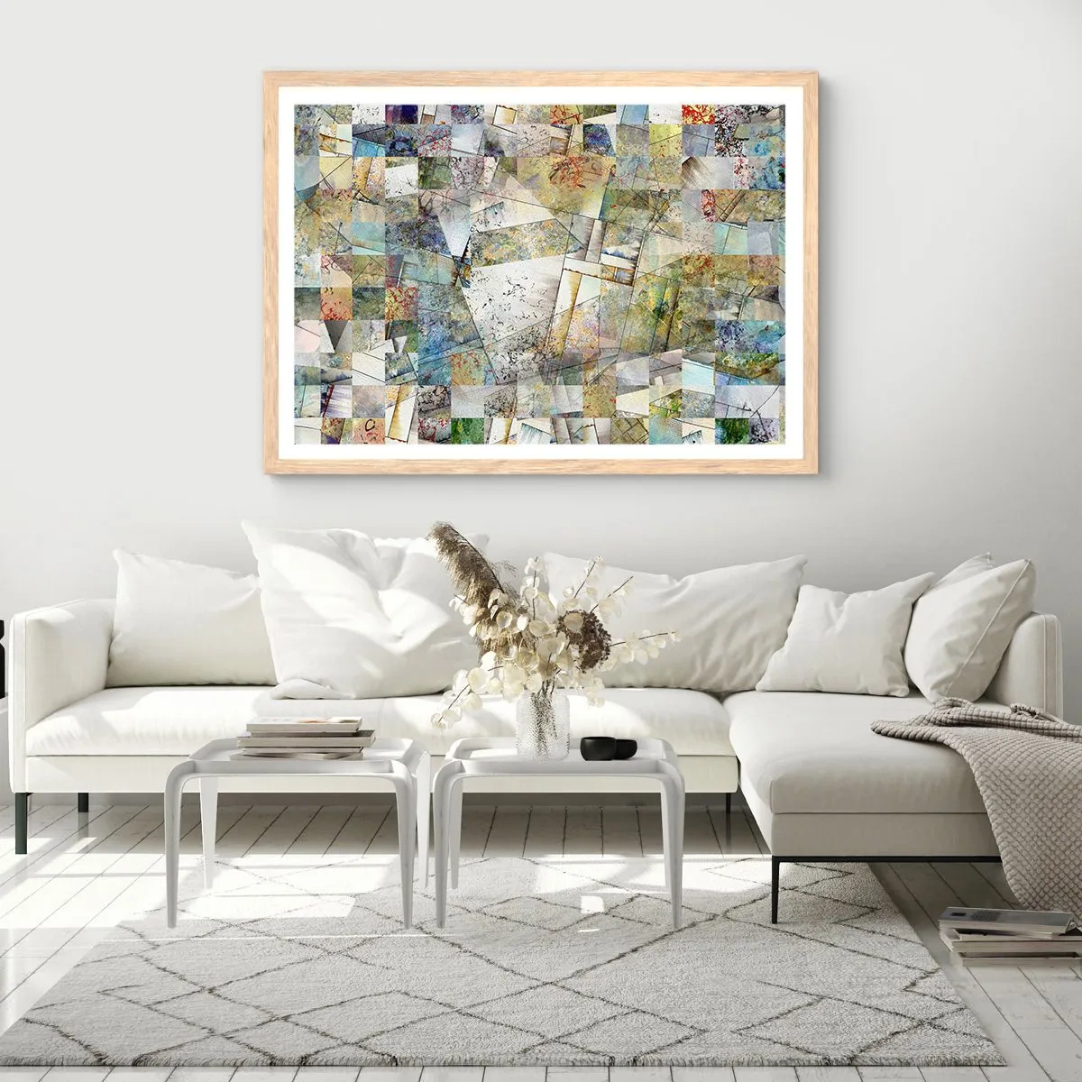 Póster en marco roble claro - Remodelación geométrica - 70x50 cm