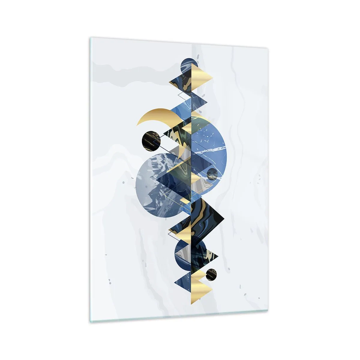 Cuadro sobre vidrio - Impresiones sobre Vidrio - Figuras geométricas abstractas en tonos azul marino y dorado. - 50x70cm - Paisaje geométrico - Decoración de pared moderna para salón y dormitorio ARTTOR