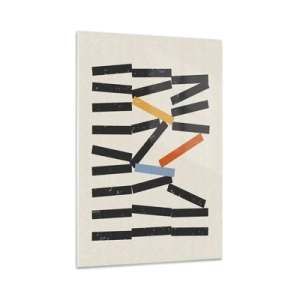 Cuadro sobre vidrio - Impresiones sobre Vidrio - Composición abstracta con rectángulos de colores y negros. - 70x100cm - Dominó - composición - Decoración de pared moderna para salón y dormitorio ARTTOR