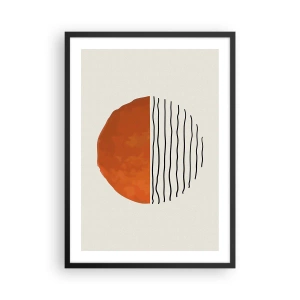 Póster en marco negro - Círculo abstracto con naranja y mitad lineal. - 50x70cm - En un ambiente japonés - Decoración de pared moderna para salón y dormitorio ARTTOR