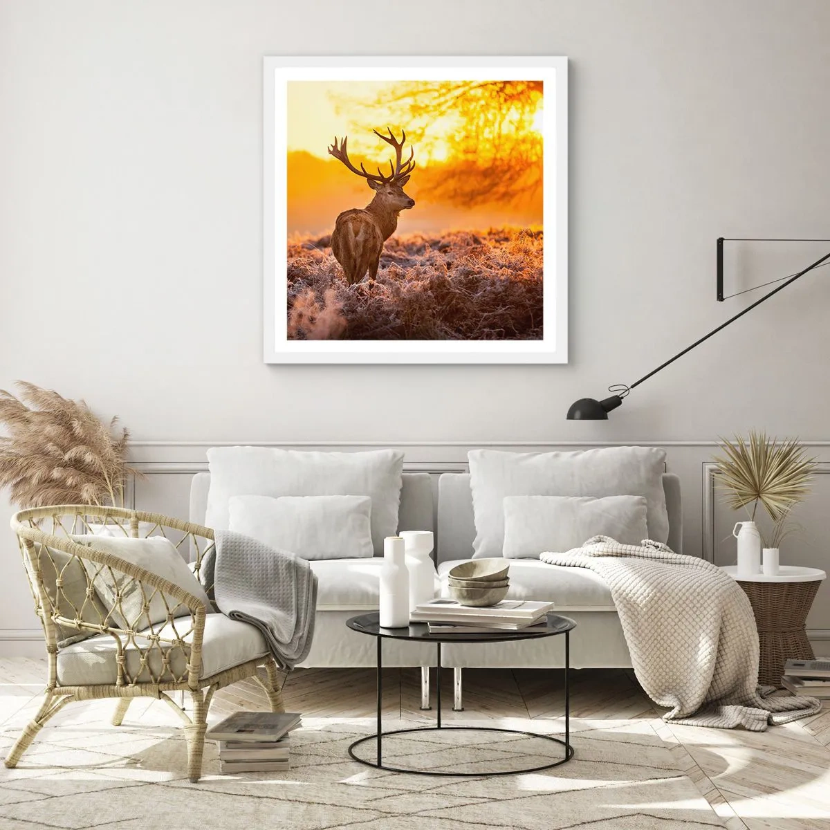 Póster en marco blanco - Rey del bosque de otoño - 60x60 cm
