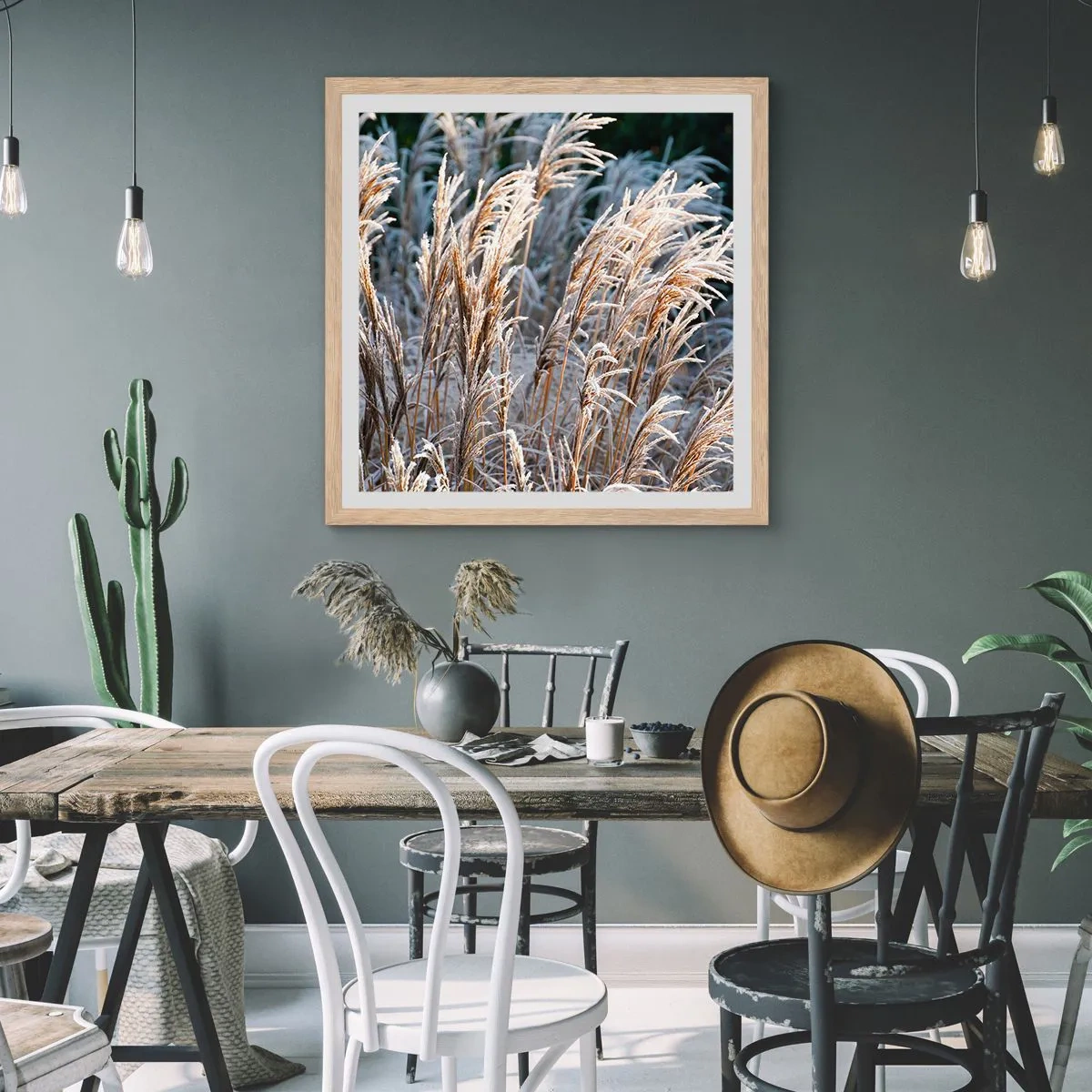 Póster en marco roble claro - Campos y campos - 30x30 cm