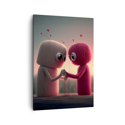 Cuadro sobre lienzo - Impresión de Imagen - Personajes de hilo en un encantador entorno con temática de corazones. - 50x70cm - Todo el mundo puede amar - Decoración de pared moderna para salón y dormitorio ARTTOR