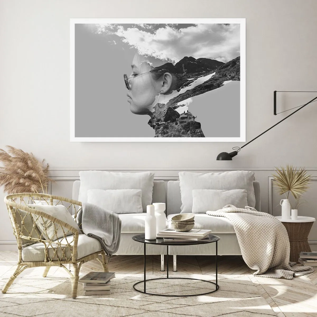 Póster - Retrato sobre montañas y nubes - 70x50 cm