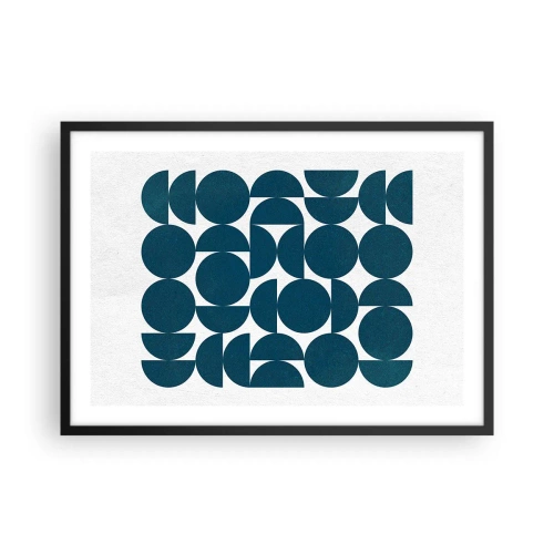 Póster en marco negro - Formas geométricas en tonos azul marino sobre fondo blanco. - 70x50cm - Círculos y semicírculos - Decoración de pared moderna para salón y dormitorio ARTTOR