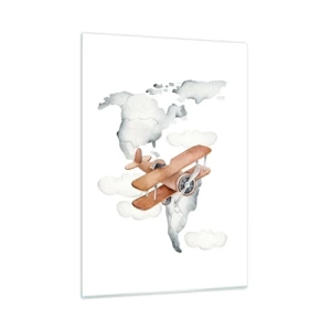 Cuadro sobre vidrio - Impresiones sobre Vidrio - Mapa del mundo de aviones retro para niños - 50x70cm - Con espíritu pionero - Decoración de pared moderna para salón y dormitorio ARTTOR