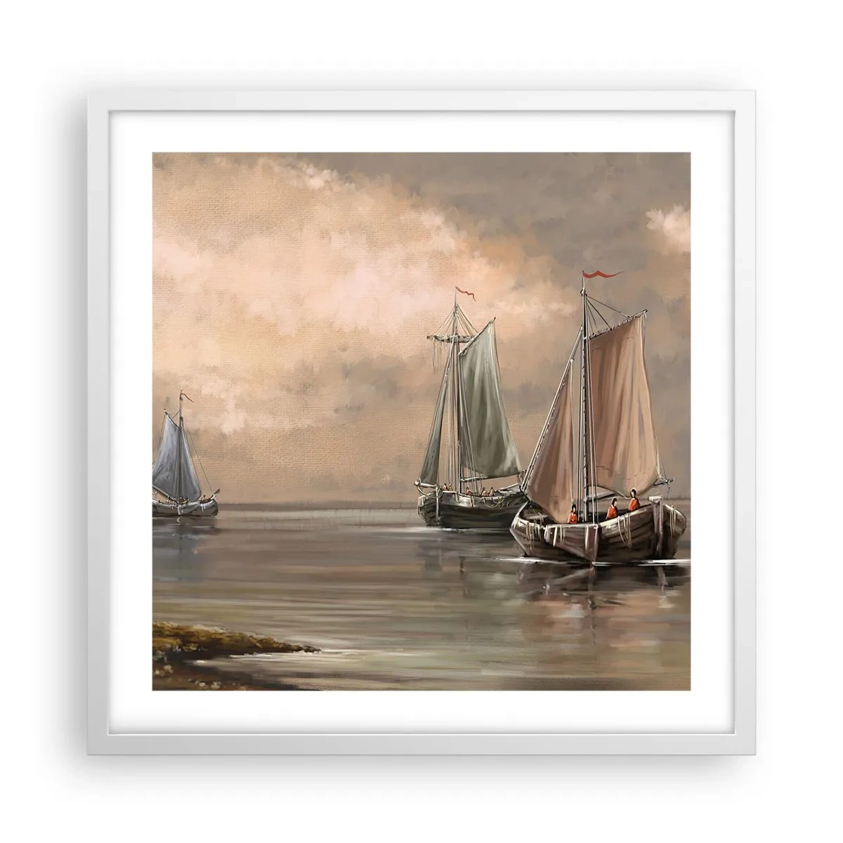 Póster en marco blanco - El regreso de los marineros - 50x50 cm