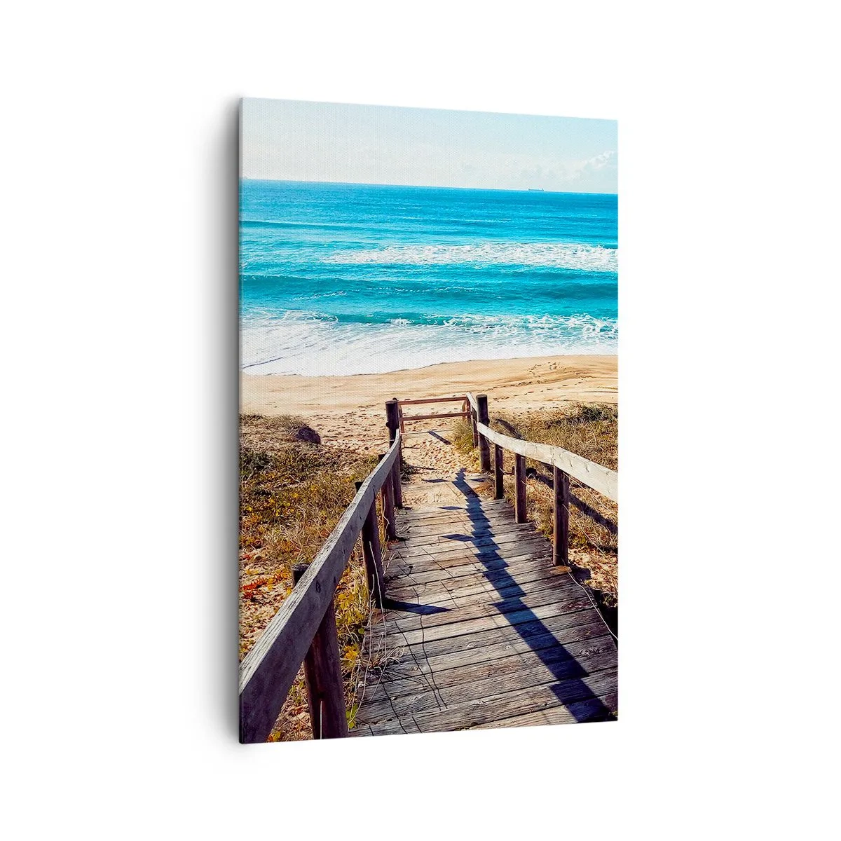 Cuadro sobre lienzo - Impresión de Imagen - Camino de madera que conduce a la playa. - 80x120cm - ¡Corre! - Decoración de pared moderna para salón y dormitorio ARTTOR