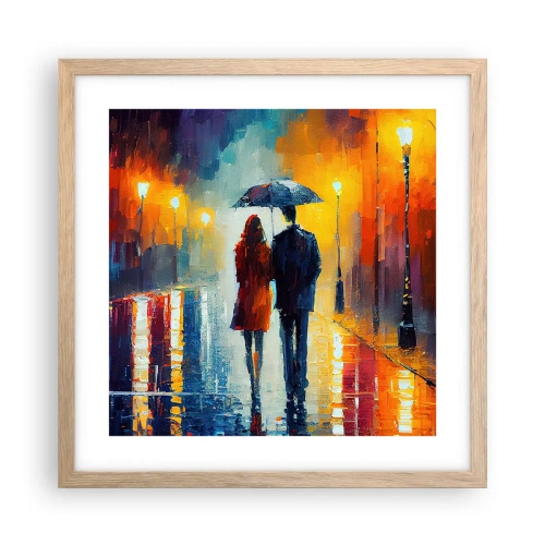 Póster en marco roble claro - Juntos en una noche llena de color - 40x40 cm