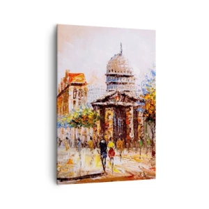 Cuadro sobre lienzo - Impresión de Imagen - Escena urbana impresionista con un edificio histórico. - 70x100cm - Un paseo parisino - Decoración de pared moderna para salón y dormitorio ARTTOR