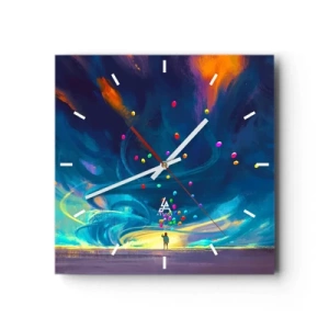 Reloj de pared - Reloj de vidrio - En un viento azul - 40x40 cm