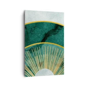 Cuadro sobre lienzo - Impresión de Imagen - Patrón abstracto con círculos en colores esmeralda y dorado. - 80x120cm - Un sistema solar diferente - Decoración de pared moderna para salón y dormitorio ARTTOR