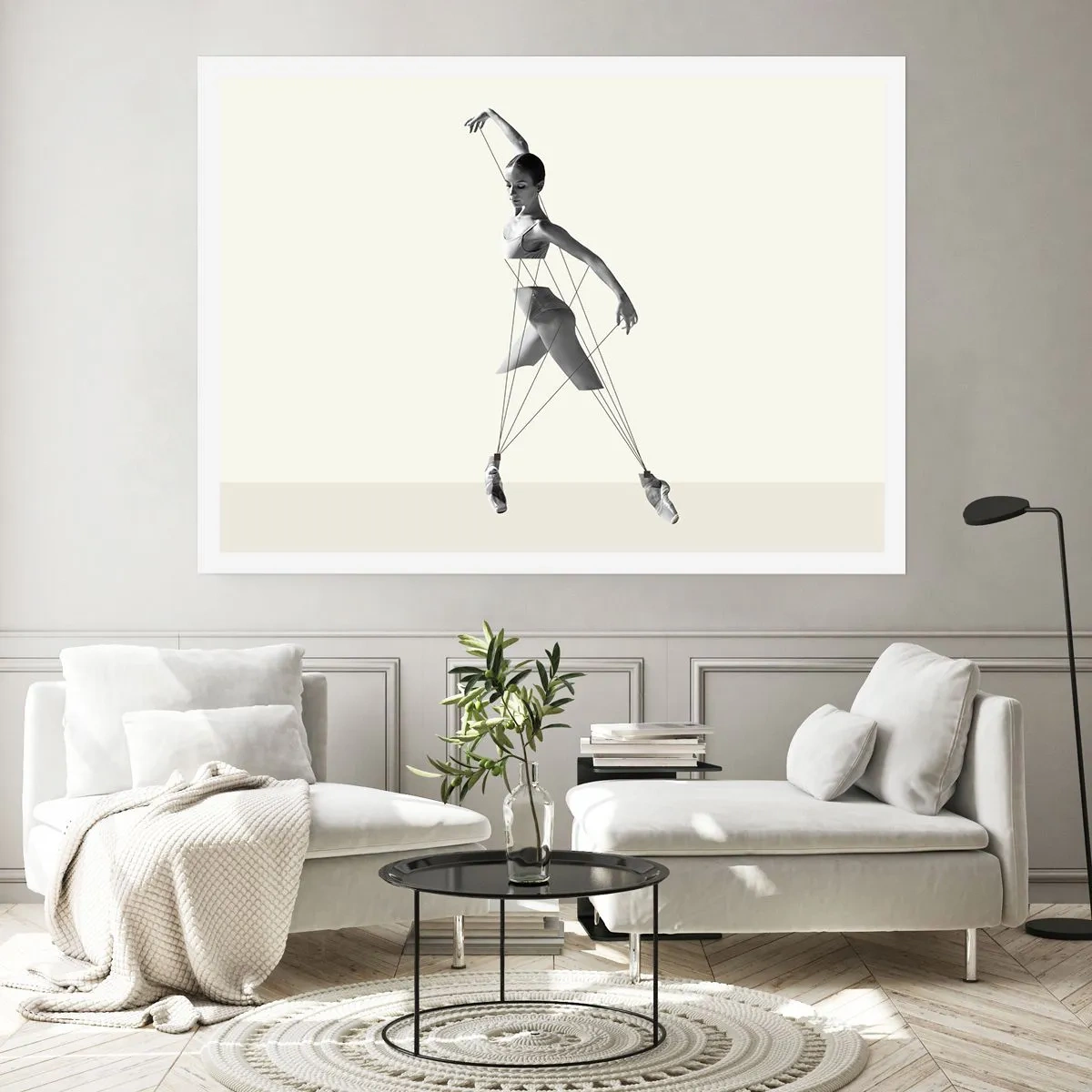 Póster - Bailarina en interpretación geométrica con líneas. - 100x70cm - Títere de sí misma - Decoración de pared moderna para salón y dormitorio ARTTOR