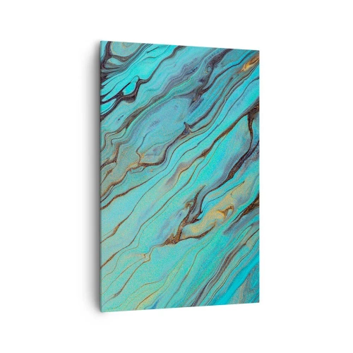 Cuadro sobre lienzo - Impresión de Imagen - Ondas abstractas en tonos turquesa y dorado - 80x120cm - Marea turquesa - Decoración de pared moderna para salón y dormitorio ARTTOR