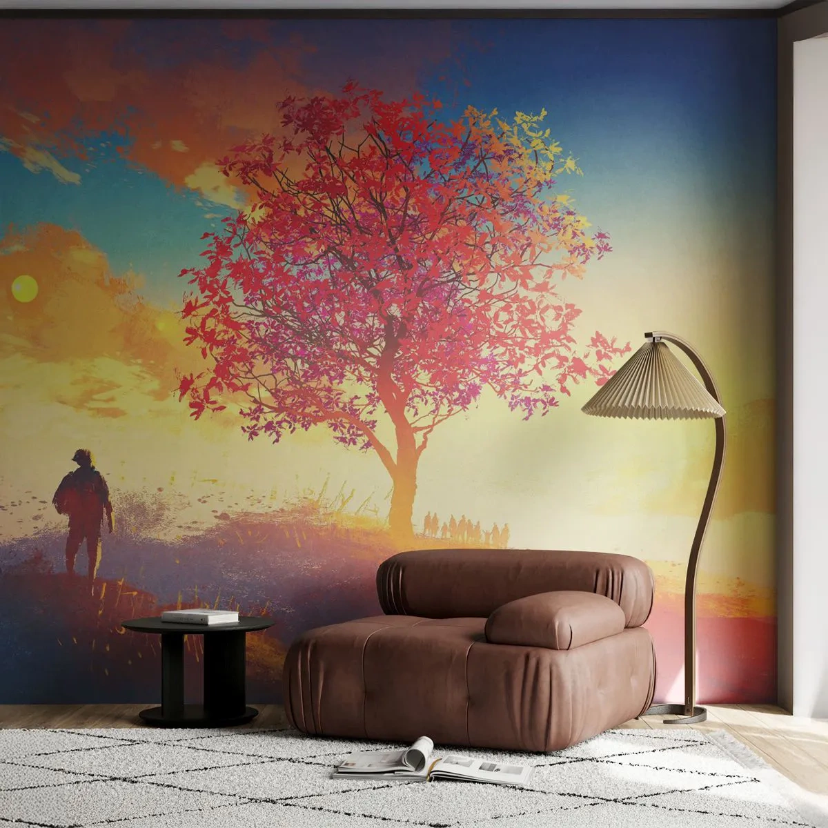 Fotomural Premium Sand - Un peregrino en su destino - Paisaje, Árbol, Vagabundo - 100x70 cm