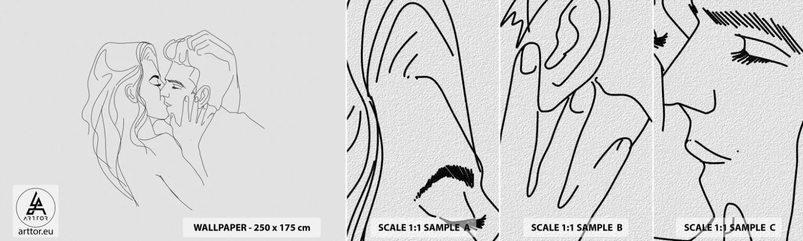 Muestra de fotomural autoadhesivo Deluxe Sticker - Alineados - Gráficos, Pareja enamorada, Beso - 100x30 cm