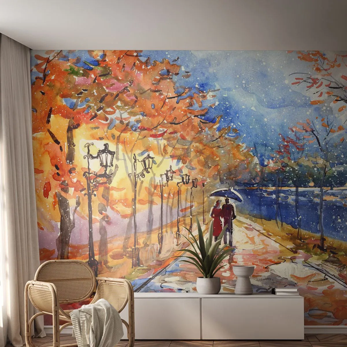 Fotomural Premium Canvas - Juntos hasta el límite del tiempo - Paisaje, avenida del Parque, Árboles - 250x175 cm