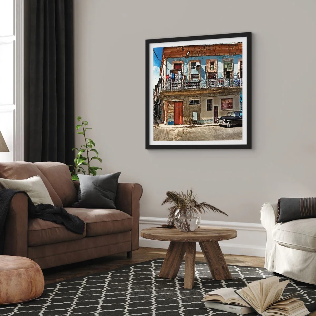 Póster en marco negro - Ambiente hawaiano - 50x50 cm