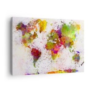 Cuadro sobre lienzo - Impresión de Imagen - Un mapa del mundo colorido en estilo abstracto. - 70x50cm - De alguna manera, simplemente quedó así - Decoración de pared moderna para salón y dormitorio ARTTOR