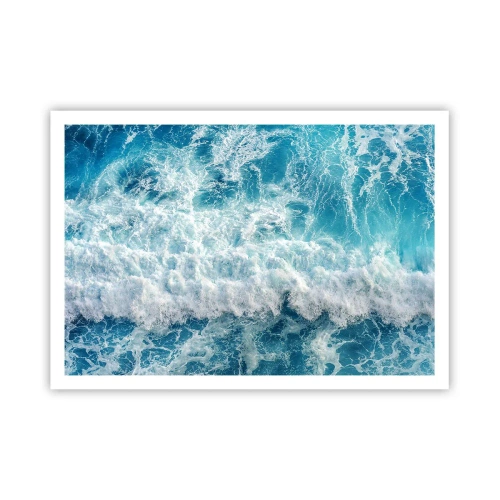 Póster - Olas oceánicas dinámicas en tonos azules - 100x70cm - Alegre y con mucho brío - Decoración de pared moderna para salón y dormitorio ARTTOR