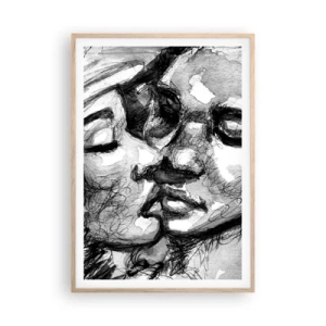 Póster en marco roble claro - Un momento tierno - 70x100 cm