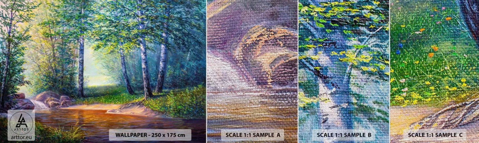 Muestra de fotomural Premium Canvas - Paisaje idílico - Paisaje, Bosque, Río - 100x30 cm