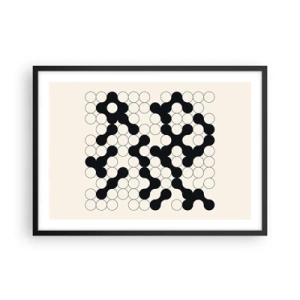 Póster en marco negro - Patrones en blanco y negro con círculos sobre un fondo claro. - 70x50cm - Juego chino - una variación - Decoración de pared moderna para salón y dormitorio ARTTOR