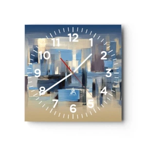 Reloj de pared - Reloj de vidrio - Construcción azul - 40x40 cm