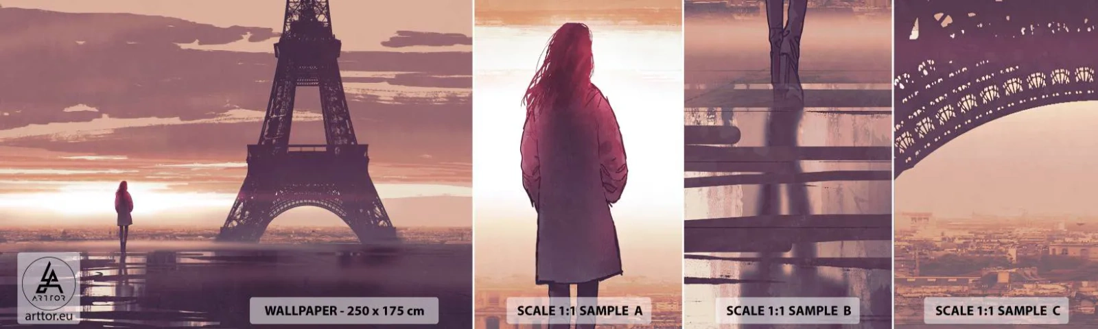Muestra De Fotomural Standard Eco - Sólo ellas dos - Ciudad, Torre Eiffel, París - 100x30 cm