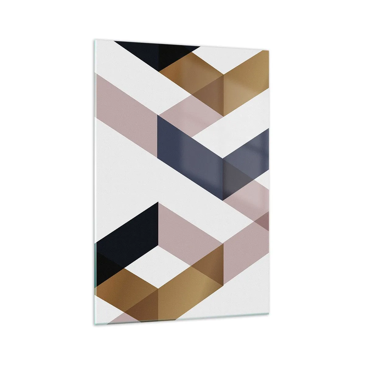 Cuadro sobre vidrio - Impresiones sobre Vidrio - Patrones geométricos en tonos dorados y azul marino. - 70x100cm - Rectas y ángulos - Decoración de pared moderna para salón y dormitorio ARTTOR