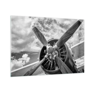 Cuadro sobre vidrio - Impresiones sobre Vidrio - Un primer plano de una hélice de avión en blanco y negro. - 100x70cm - Conquistador de los cielos - Decoración de pared moderna para salón y dormitorio ARTTOR
