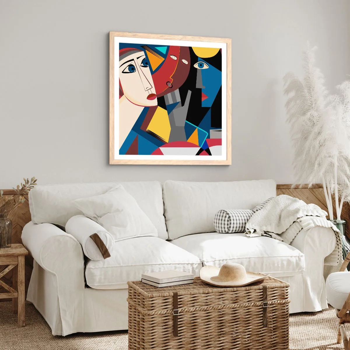 Póster en marco roble claro - Conversación cubista - 30x30 cm