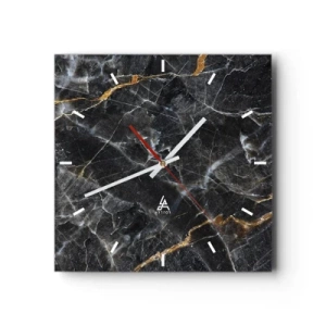 Reloj de pared - Reloj de vidrio - Detalles negros y dorados de la superficie de mármol. - 30x30cm - La vida interior de la piedra - Decoración de pared moderna para salón y dormitorio ARTTOR