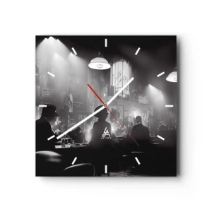 Reloj de pared - Reloj de vidrio - Escena de clubes nocturnos de jazz en blanco y negro - 30x30cm - En clave de jazz - Decoración de pared moderna para salón y dormitorio ARTTOR