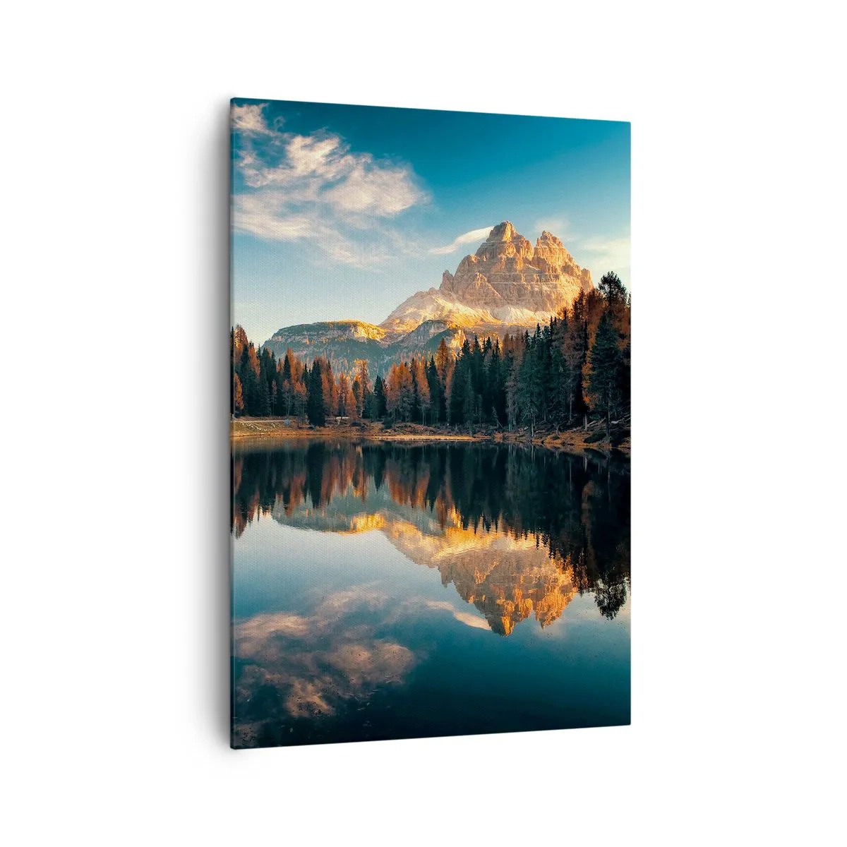 Cuadro sobre lienzo - Impresión de Imagen - Paisaje de montaña con lago y bosque. - 70x100cm - Paisaje duplicado - Decoración de pared moderna para salón y dormitorio ARTTOR