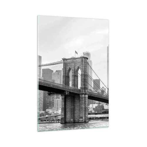 Cuadro sobre vidrio - Impresiones sobre Vidrio - Puente de Brooklyn con rascacielos de Nueva York al fondo - 80x120cm - Vibraciones de Nueva York - Decoración de pared moderna para salón y dormitorio ARTTOR