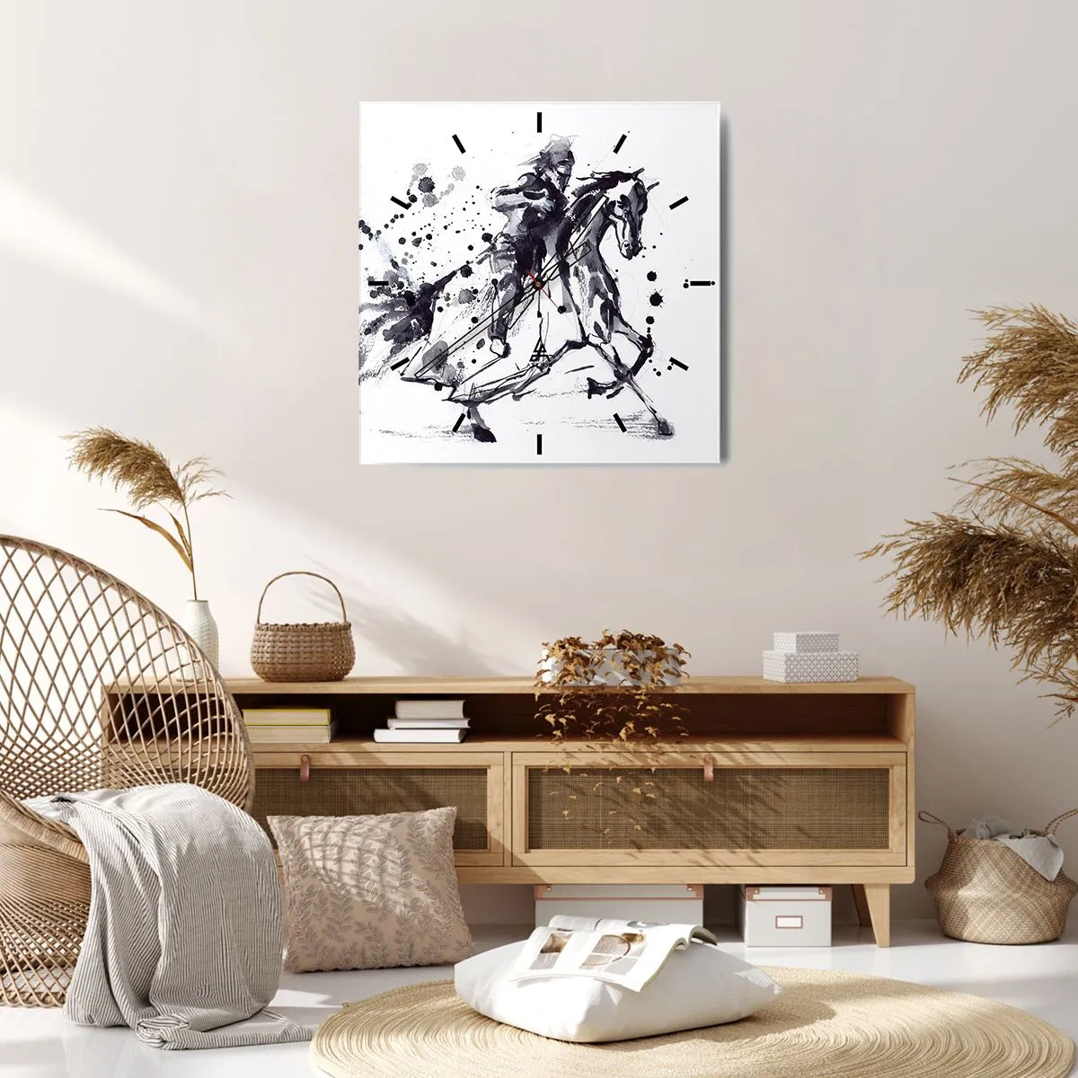 Reloj de pared - Reloj de vidrio - Caballero negro - 40x40 cm