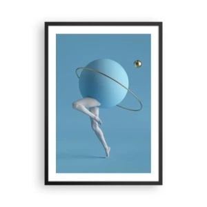 Póster en marco negro - Una figura con un planeta como cabeza en una composición surrealista. - 50x70cm - Y los planetas se vuelven locos - Decoración de pared moderna para salón y dormitorio ARTTOR