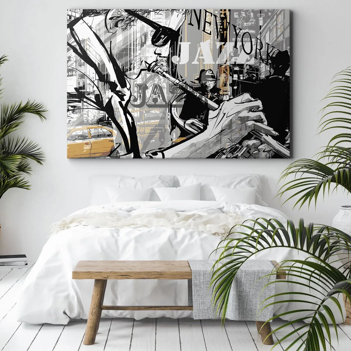 Cuadro sobre lienzo - Impresión de Imagen - Escena de jazz de Nueva York - 100x70cm - Al ritmo de Nueva York - Decoración de pared moderna para salón y dormitorio ARTTOR