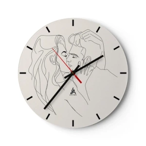 Reloj de pared - Reloj de vidrio - Una caricatura minimalista de una pareja enamorada. - 30x30cm - Unión y sentimiento - Decoración de pared moderna para salón, cocina y dormitorio ARTTOR
