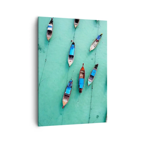 Cuadro sobre lienzo - Impresión de Imagen - Una vista aérea de barcos en aguas turquesas. - 50x70cm - En alegre espera - Decoración de pared moderna para salón y dormitorio ARTTOR