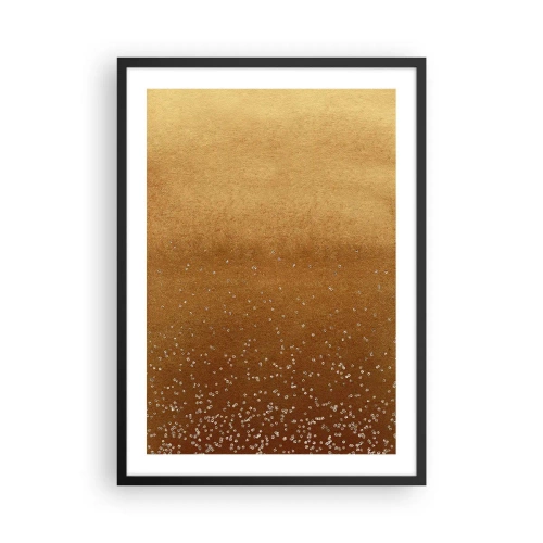 Póster en marco negro - Degradado dorado con pequeños elementos brillantes. - 50x70cm - Nacimiento de la luz - Decoración de pared moderna para salón y dormitorio ARTTOR
