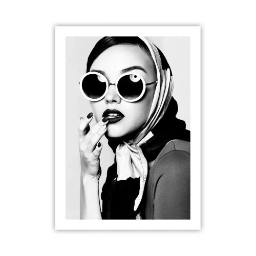 Póster - Retrato de una mujer con gafas de sol y bufanda. - 50x70cm - Saludos desde los años 60 - Decoración de pared moderna para salón y dormitorio ARTTOR