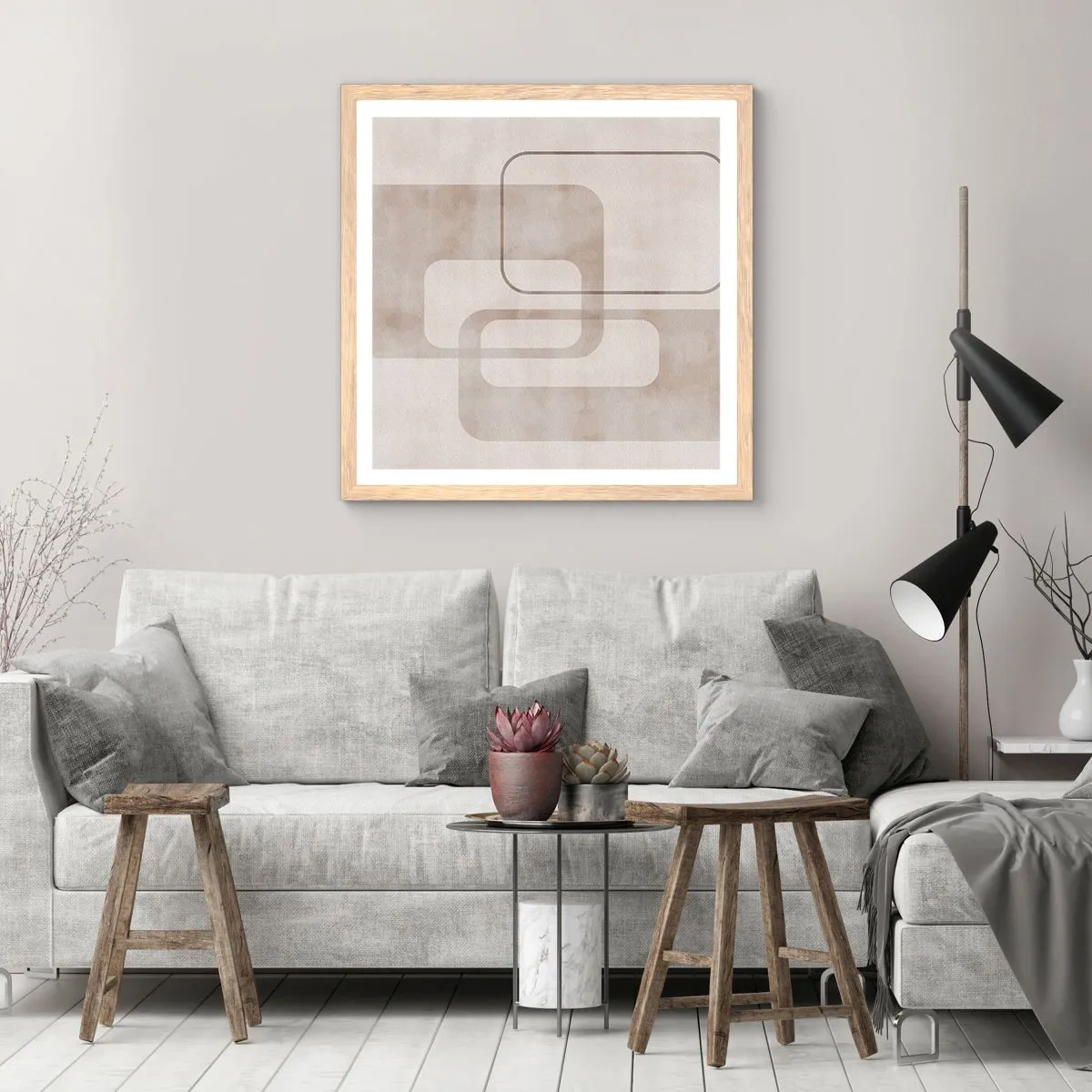 Póster en marco roble claro - Fuga geométrica - 40x40 cm