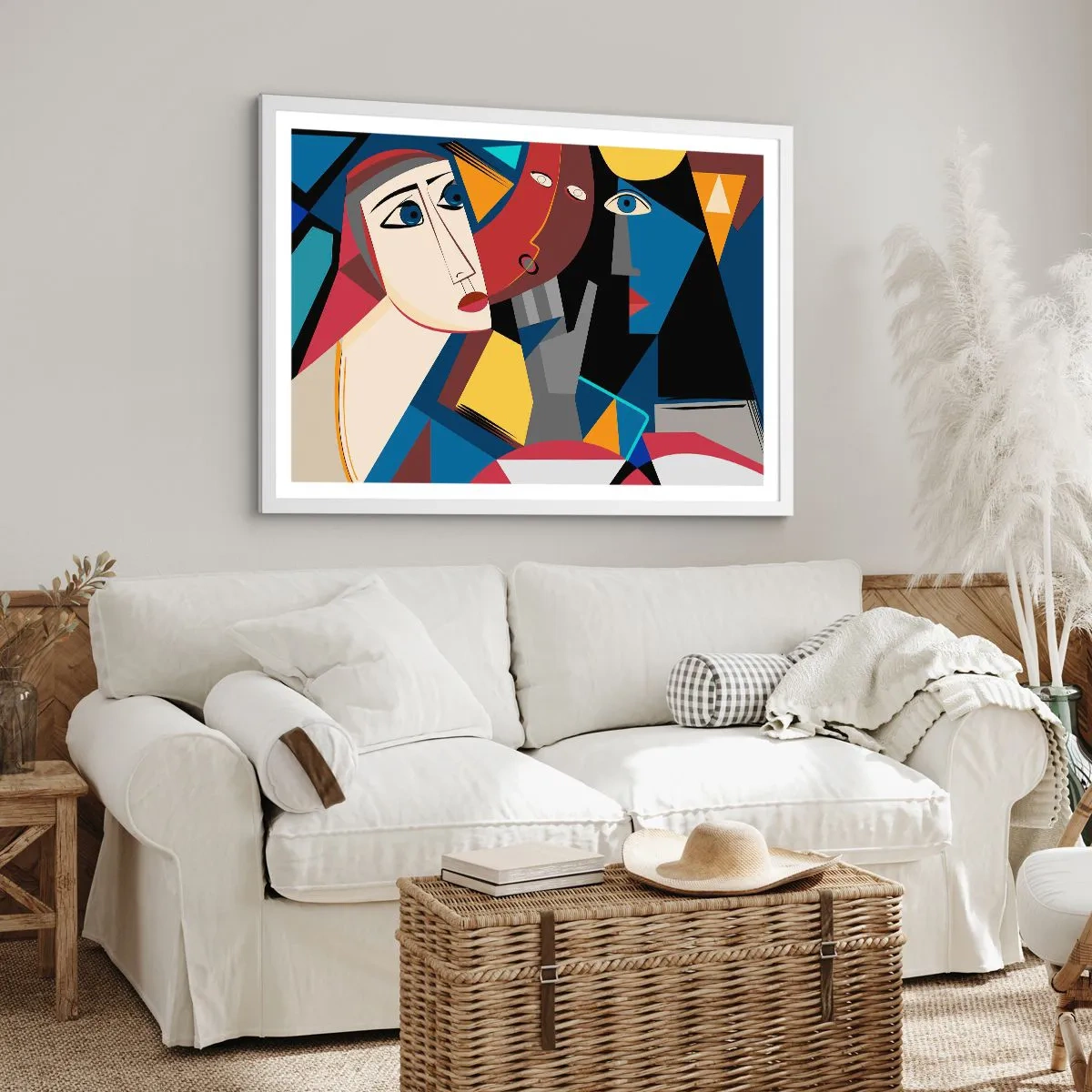 Póster en marco blanco - Conversación cubista - 100x70 cm