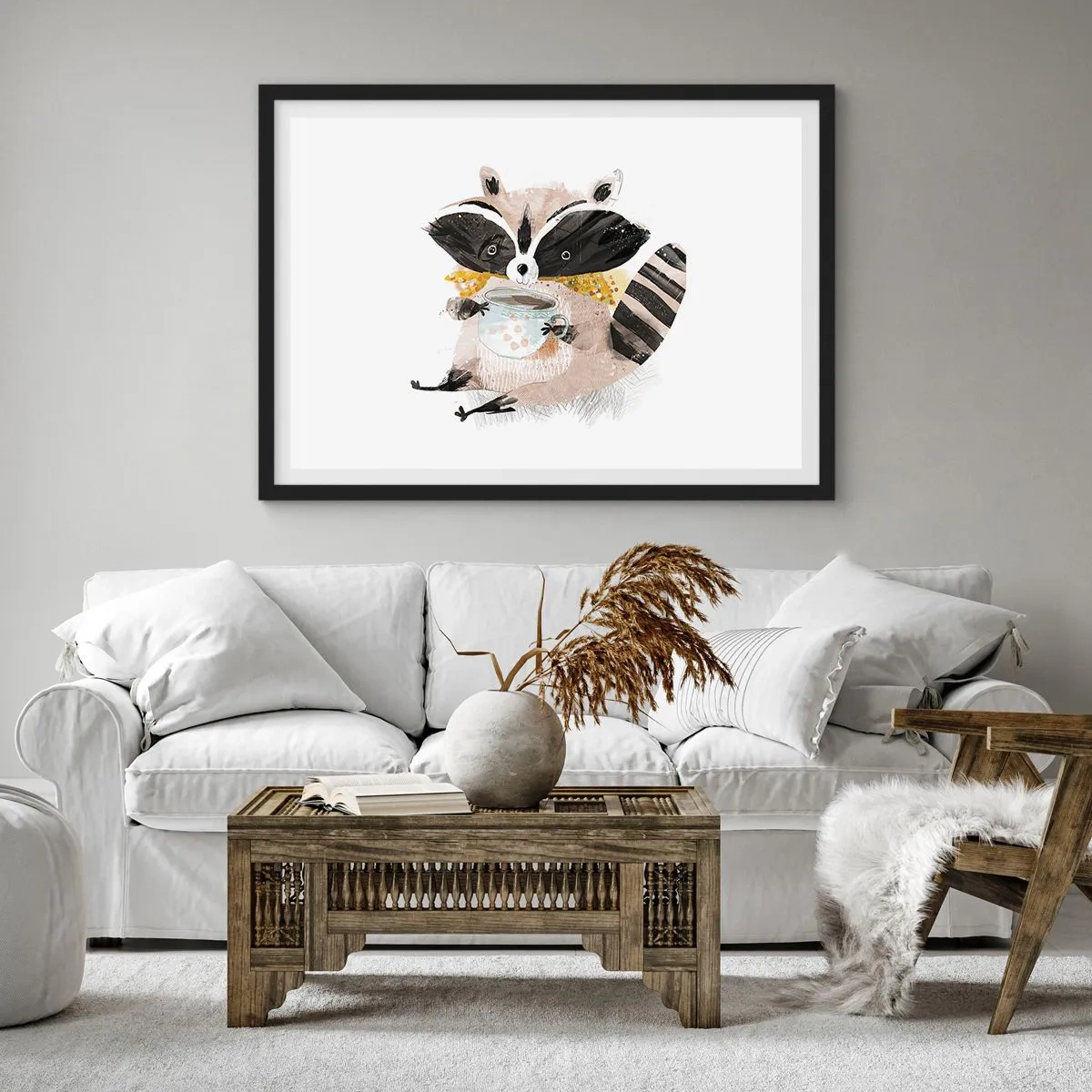 Póster en marco negro - Mi amigo mapache - 91x61 cm
