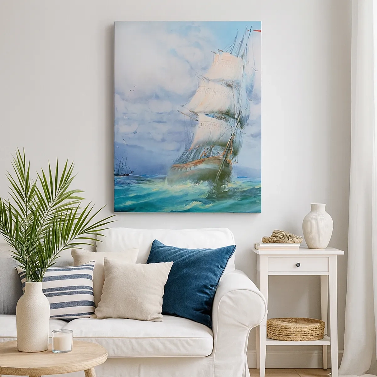 Cuadro sobre lienzo - Impresión de Imagen - Un barco en un mar tempestuoso - 50x70cm - Viento en popa - Decoración de pared moderna para salón y dormitorio ARTTOR